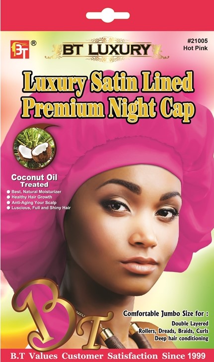 LUXURY SATIN LINED PREMIUM NIGHT CAP - (HOT PINK) 